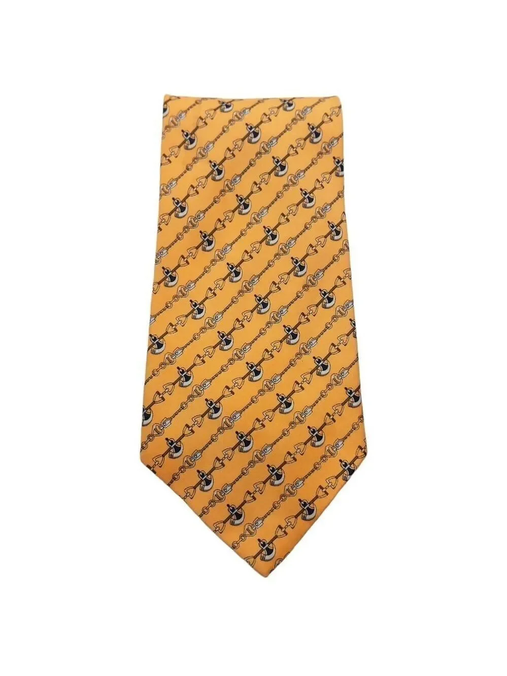 Kai Long Gold Chain Link Geometric Silk Necktie